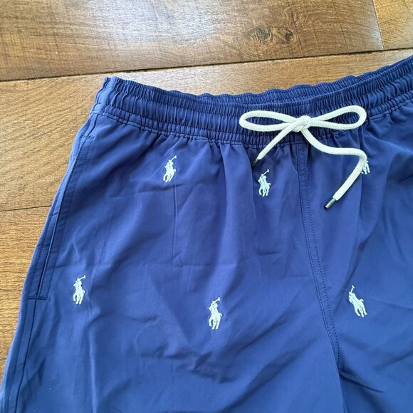NWOT Polo Ralph Lauren XL All Over Pony Swim Trunks Navy Blue White Ponies - Picture 4 of 7